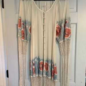 Free People Elegant Cream Floral Women's Robe like new